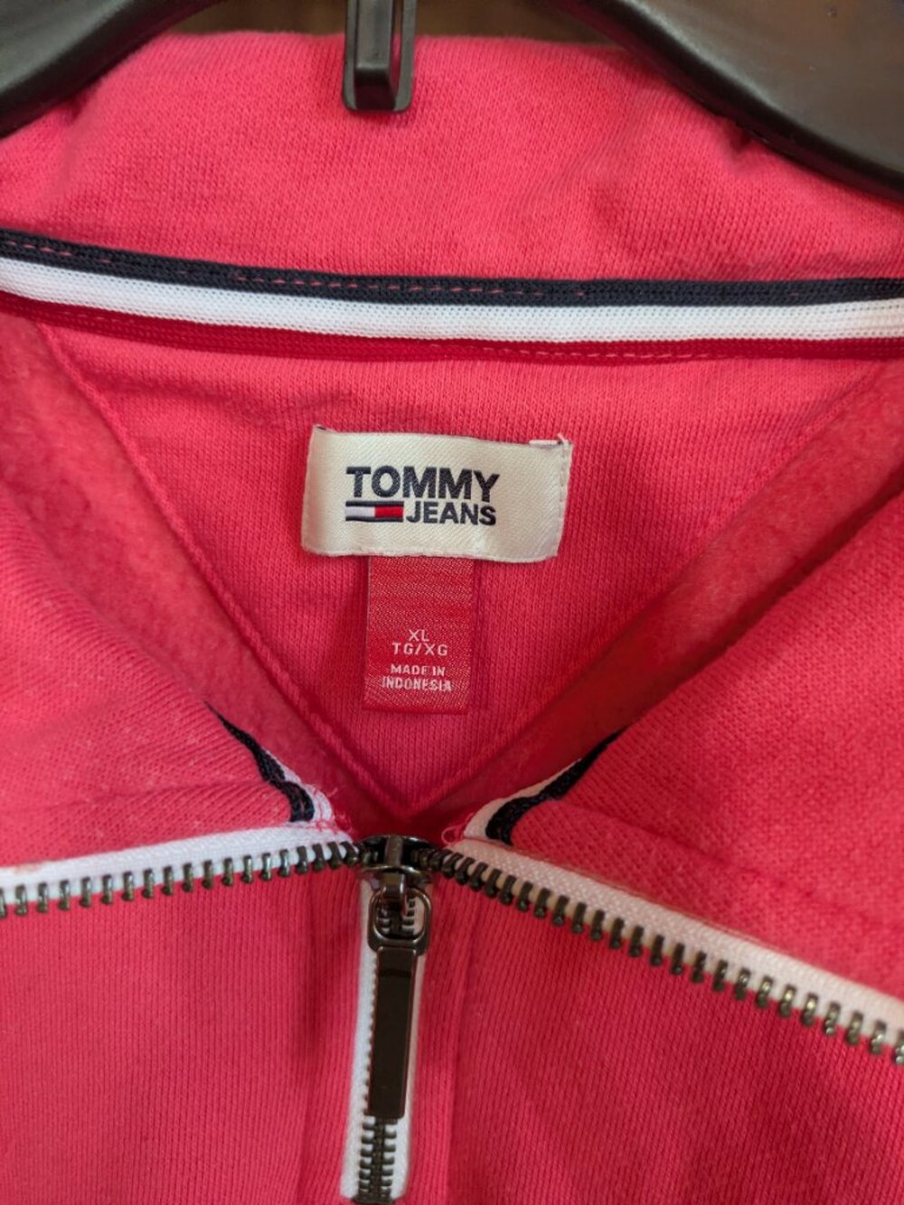 tommy jeans pink crop sweater 1/4 zip long sleeve size XL #434 - Picture 3 of 5